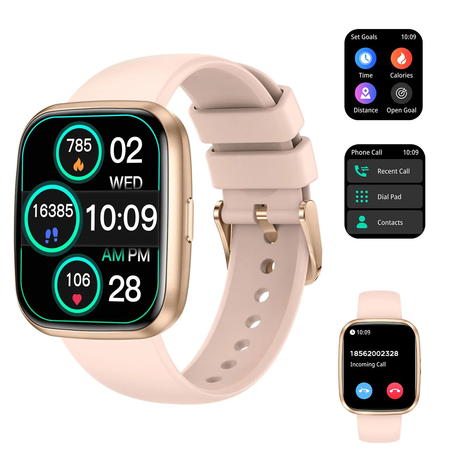 Smart Watches for Women with Wireless Call/Answer, Fitness Tracker Fitness watch for Android & iOS, 1.75" HD Customizable Display Smartwatch, message reminder,Heart Rate,SpO2, Sleep, Weather, AI voice assistant ,Sport Wristwatch,fall gift
