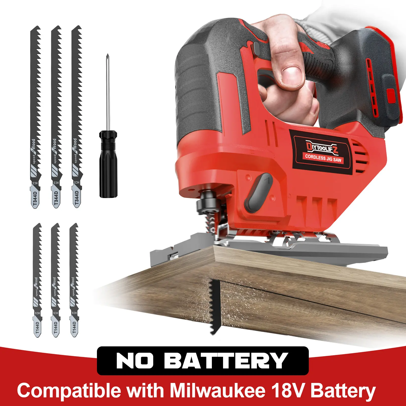 Cordless Jigsaw Compatible with Milwaukee 18V Battery(NO Battery!!), Brushless Jig Saw, 2900RPM, 0°-45°Bevel, 3 Action, LED Light for Straight/Curve Cutting Wood backtoschool