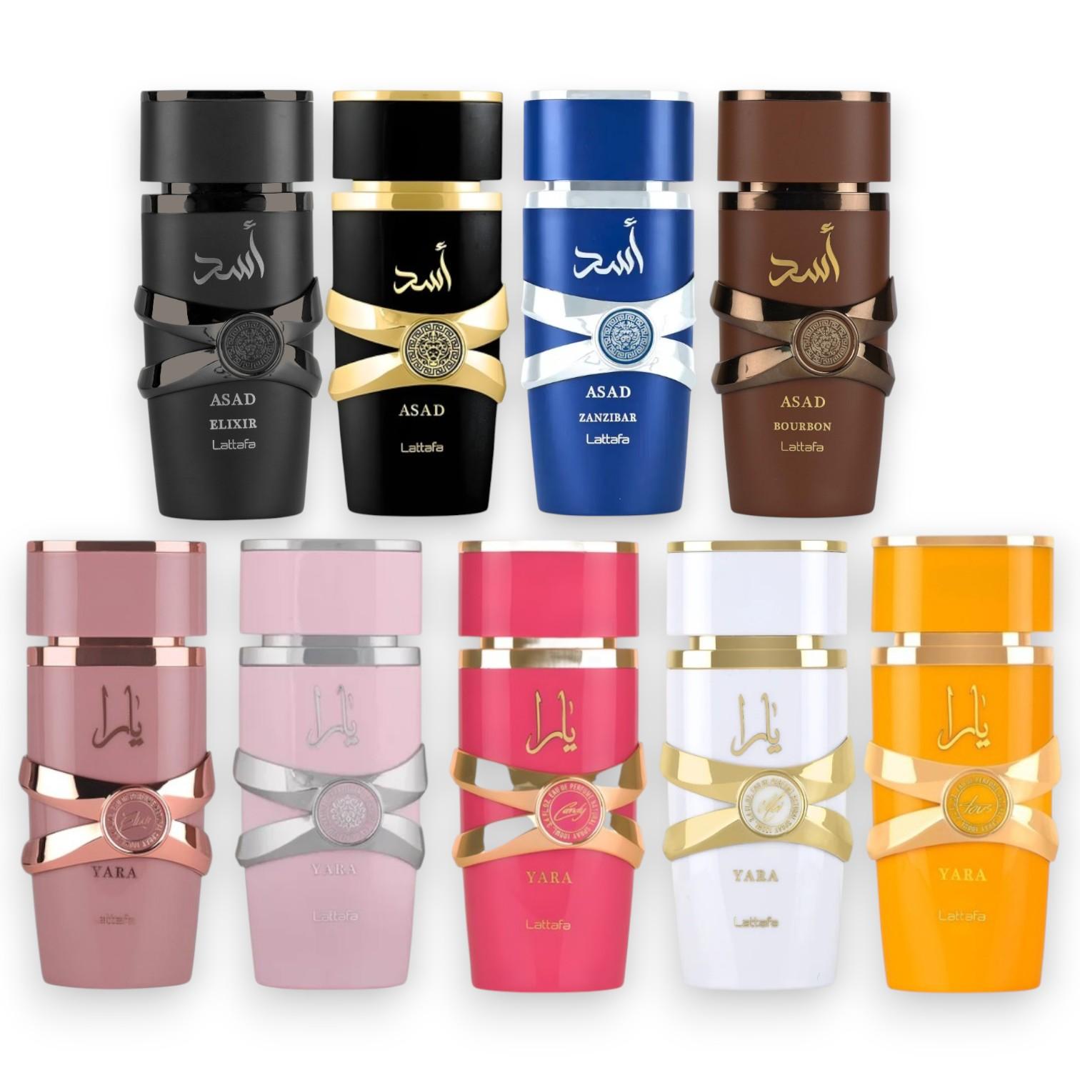 Lattafa Perfumes | Asad + Asad Elixir + Zanzibar + Bourbon + Yara + Yara Elixir + Yara Candy + Yara Moi + Yara Tous | Eau De Parfum | 100 ML | Pink Pepper - Strawberry & Vanilla Notes