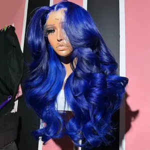 Glueless Dark Blue HD 13x6 Lace Front Wig Body Wave Navy Royal Blue Colored Human Hair Wigs For Women Pre Plucked Transparent Lace Frontal Wig Brazilian Human Hair Wigs Wear To Go 180 Density