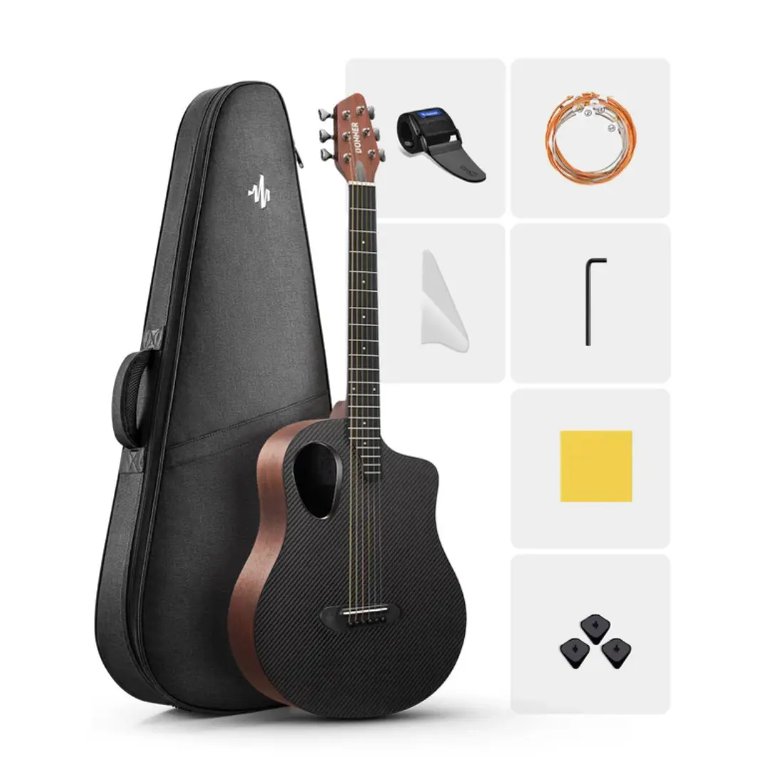 Donner RISING-G1 38-in 6-String Carbon Fiber Acoustic Travel Guitar - 3.53 lbs, Stylish Guitar, Durability, Always in Tune, Compact for Camping, Road Trip, Lightweight Musical Instrument