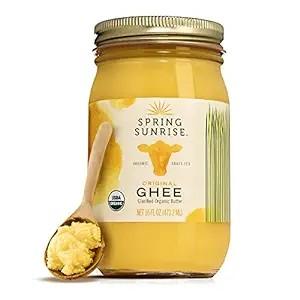 Spring Sunrise Organic Grass Fed Ghee Butter - USDA Certified Organic Clarified Butter - Paleo, Keto Friendly, Non-GMO, Gluten, & Casein Free Cooking Oil - Sustainably Sourced (16oz Jar) for Baking - Bake Taffy