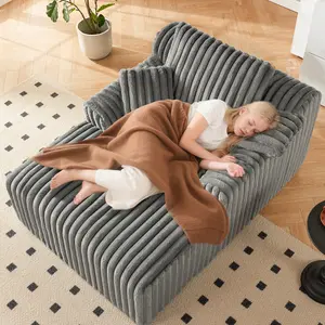 63" Oversized Chaise Lounge Chair Indoor, Boneless Couch Chair with 3 Pillows, Comfy Reading Chair with Wide Arms, No Assembly Required Corduroy Couch, Sleeper Sofa for Living Room