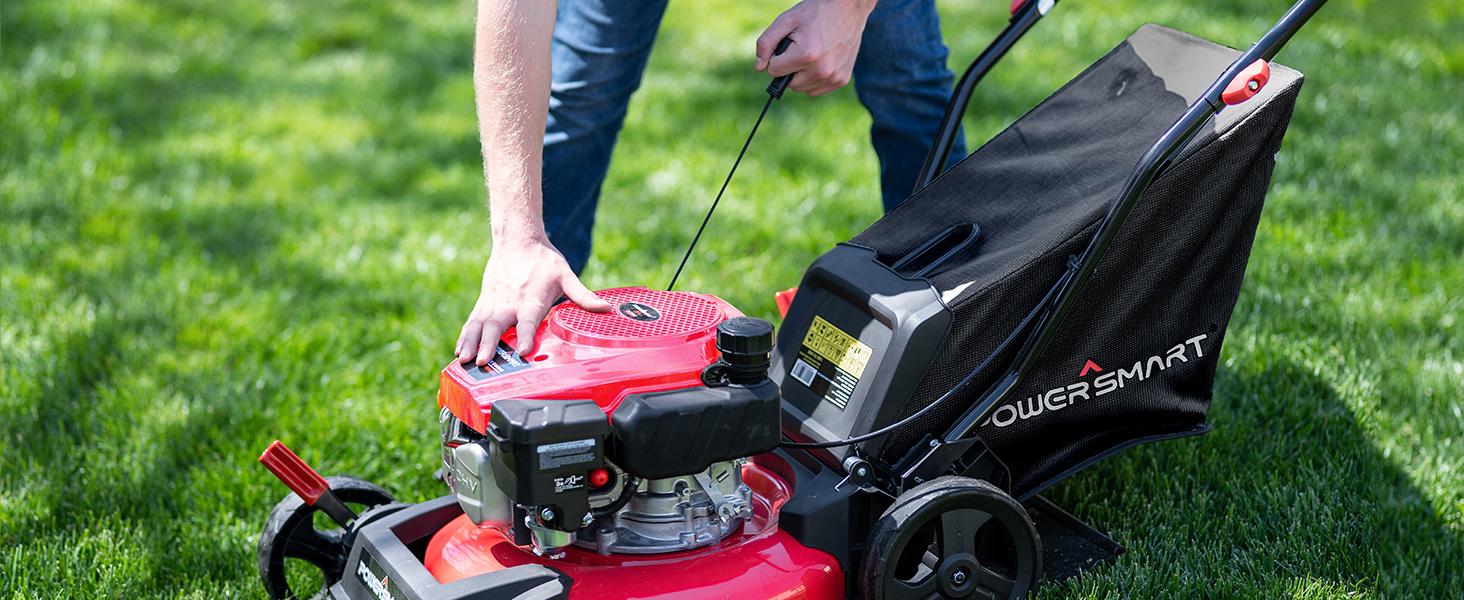 PowerSmart(DV8618P) Lawn Mower Gas Powered, 18-Inch 144cc Engine 3-in-1 Walk-Behind Push Lawn Mower, Oil Included