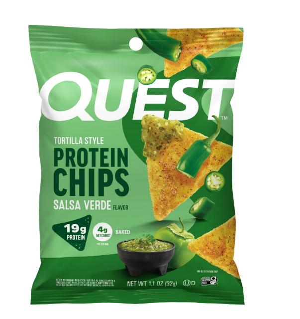 Quest Tortilla Style Protein Chips, Salsa Verde Flavored, Baked, 1.1oz, 4 Bags