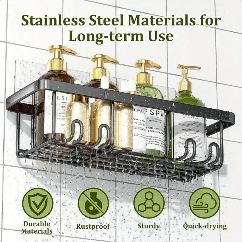 Bathroom Storage Rack Set,5 Pack Shower-Caddy Shelf Organizer. Adhesive wall-mounted Shower Rack. No Drilling Large-Capacity Anti-Slip Bathroom Mat - Rustproof Soap Storage Rack for Bathroom, Kitchen