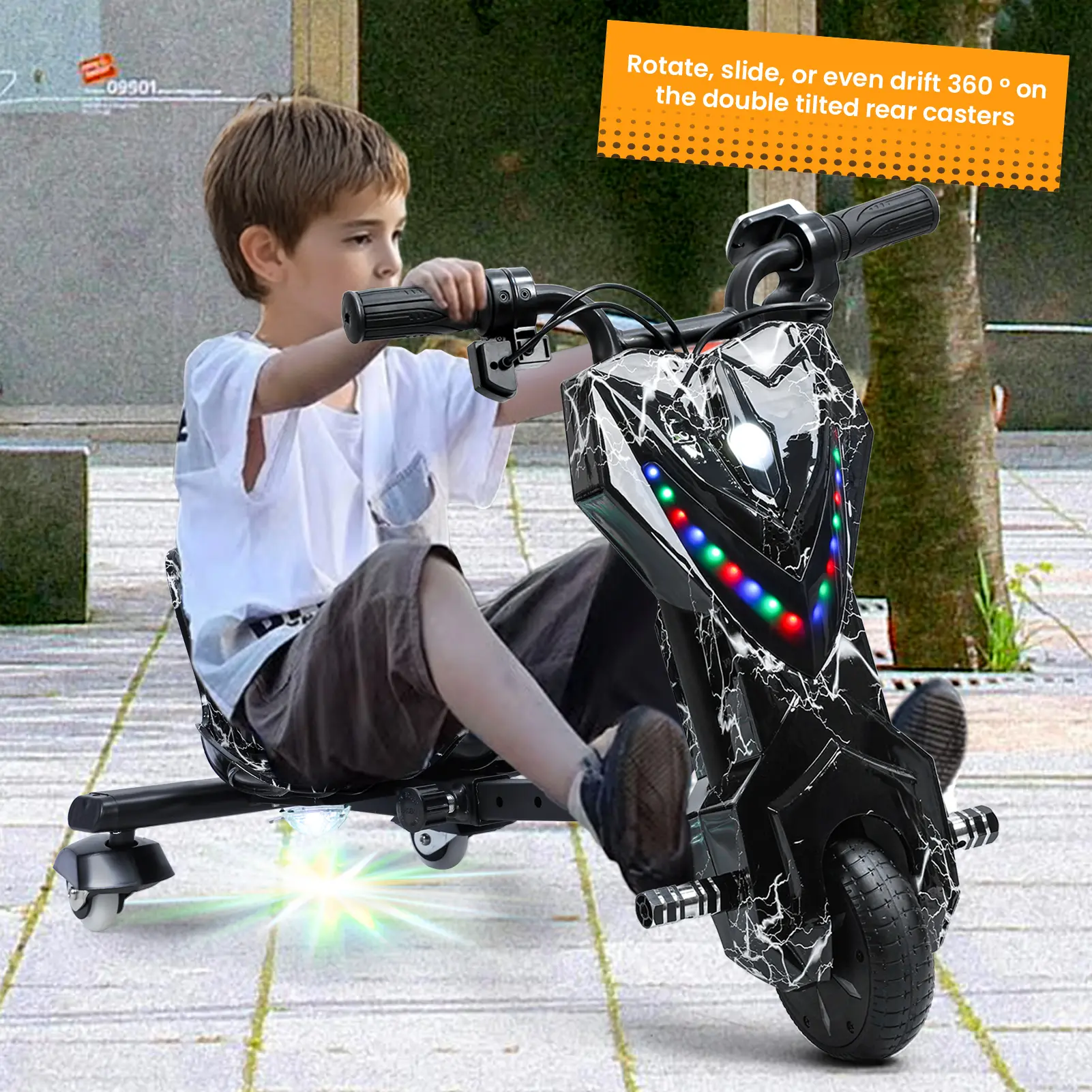 Mini Electric Intelligent Three-wheel Drift Car Electric Balance Car Kart Tail Flick Drift Trike, Kid Ride on Tricycles, Big Wheel Drifting Tricycle for Ages 8+, Ride-On Kids Tricycle with Adjustable Seat