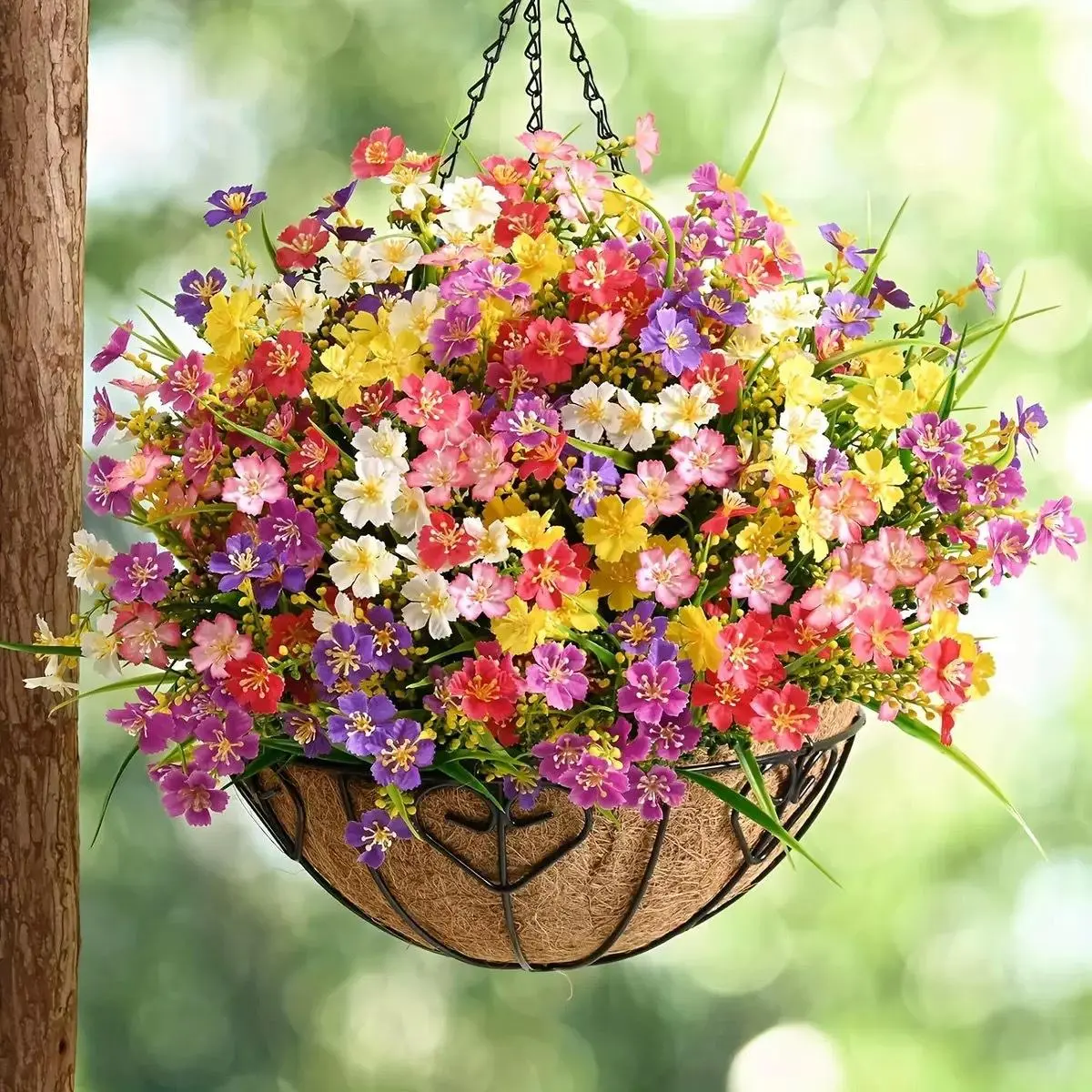 Artificial Flower Hanging Basket, 12 Bouquets Faux Flower Basket, Decorative Flowers, Artificial Flower Decorations for Home Party Wedding Anniversary Festival, Artificial Hanging Baskets