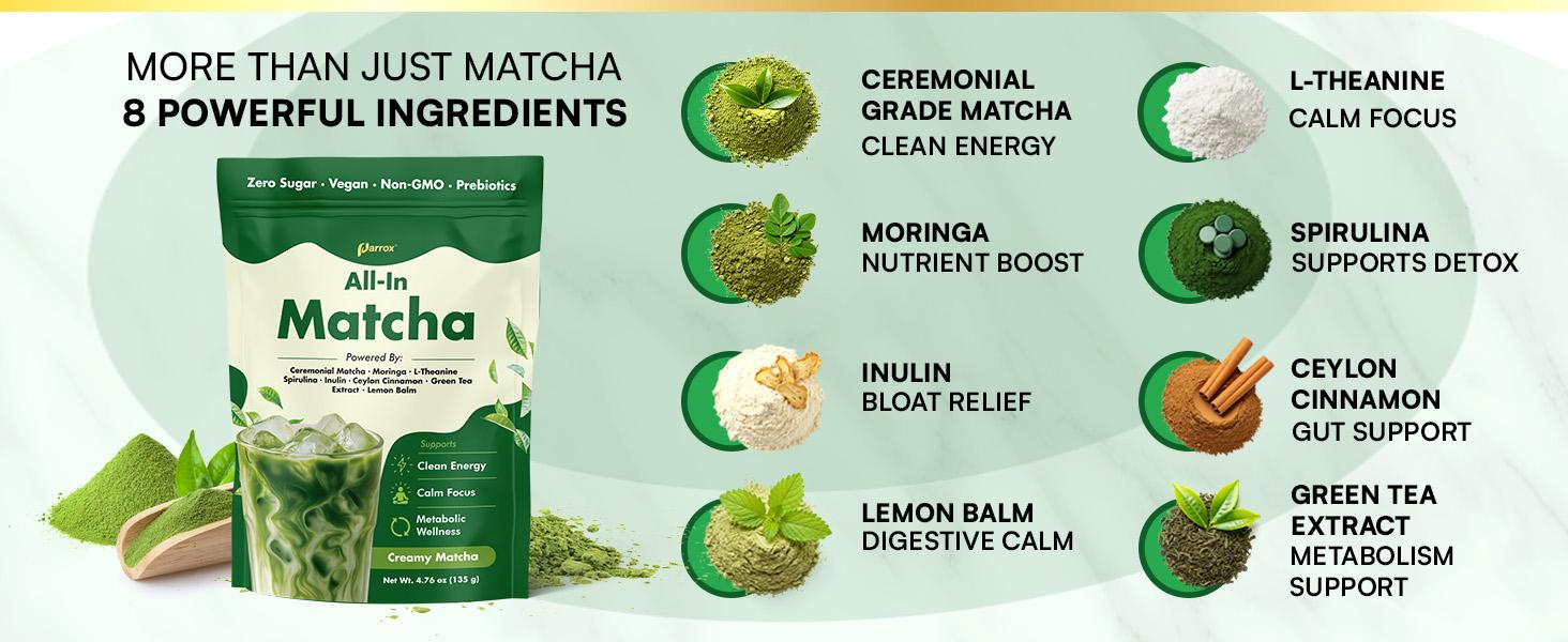 Parrox All-In Matcha with L-Theanine, Green Tea Extract & more for Clean Energy, Calm Focus, & Metabolic Healthcare - Ceremonial Grade - 100% First Harvest Japanese Tea (30 Servings) Parrox All-In Matcha with L-Theanine, Green Tea Extract & more for Clean Energy, Calm Focus, & Metabolic Healthcare - Ceremonial Grade - 100% First Harvest Japanese Tea (30 Servings)