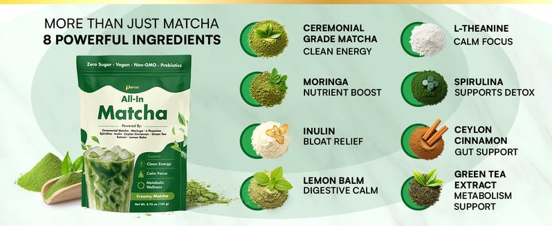 Parrox All-In Matcha with L-Theanine, Green Tea Extract & more for Clean Energy, Calm Focus, & Metabolic Healthcare - Ceremonial Grade - 100% First Harvest Japanese Tea (30 Servings)