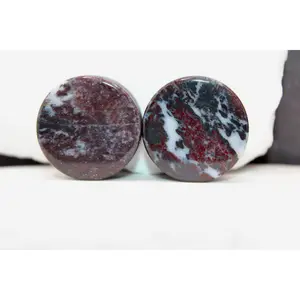 Chicken Blood Stone Plugs ~ Black and Red Plugs Double Flare Pair