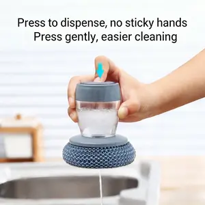 Automatic Soap Dispensing Dish Brush for Flat Pans & Plates Removable Scrubber Head Non-Scratch Comfortable Grip Cleaning Pot One-Press Soap Control Ergonomic Soap Dispenser Brush