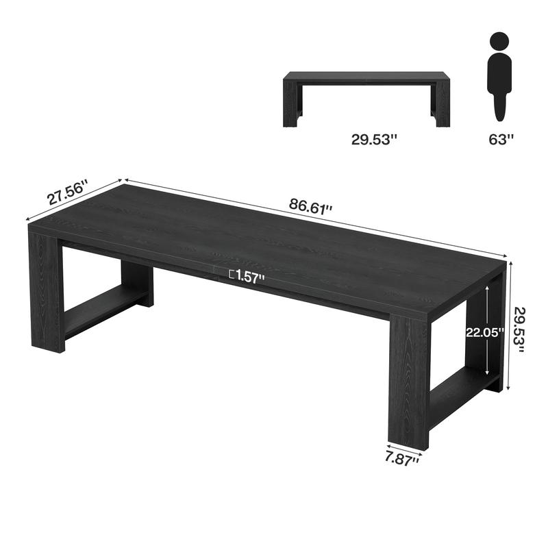 LITTLE TREE 86.61-Inch Dining Table for 6-8 People, Modern Narrow Long Kitchen Table with Pedestal Base, Farmhouse Extra Long Rectangular Dining Room Furniture, 27.56 x 86.61 x 29.53 Inches, Black