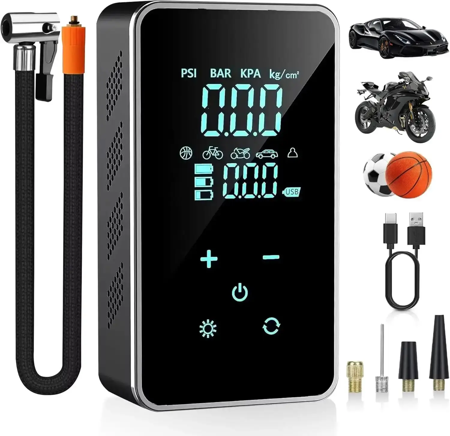 Cordless Tire Inflator Portable Air Compressor - 150 PSI Glovebox Stowable Auto Shutoff Rapid Inflate Electric Pump with Digital Pressure Gauge, LED Touchscreen, Built-in LED Flashlight, 5 Preset Modes for Cars, Camping Emergencies, OAF Use