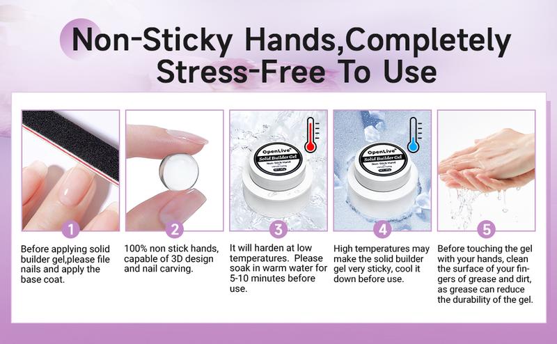 Solid Builder Gel for Nails- 45g Large Volume 3D Sculpting Gel for Nail Extension Art, Non-Sticky, U V Lamp Curing Required, Salon Home DIY Use.