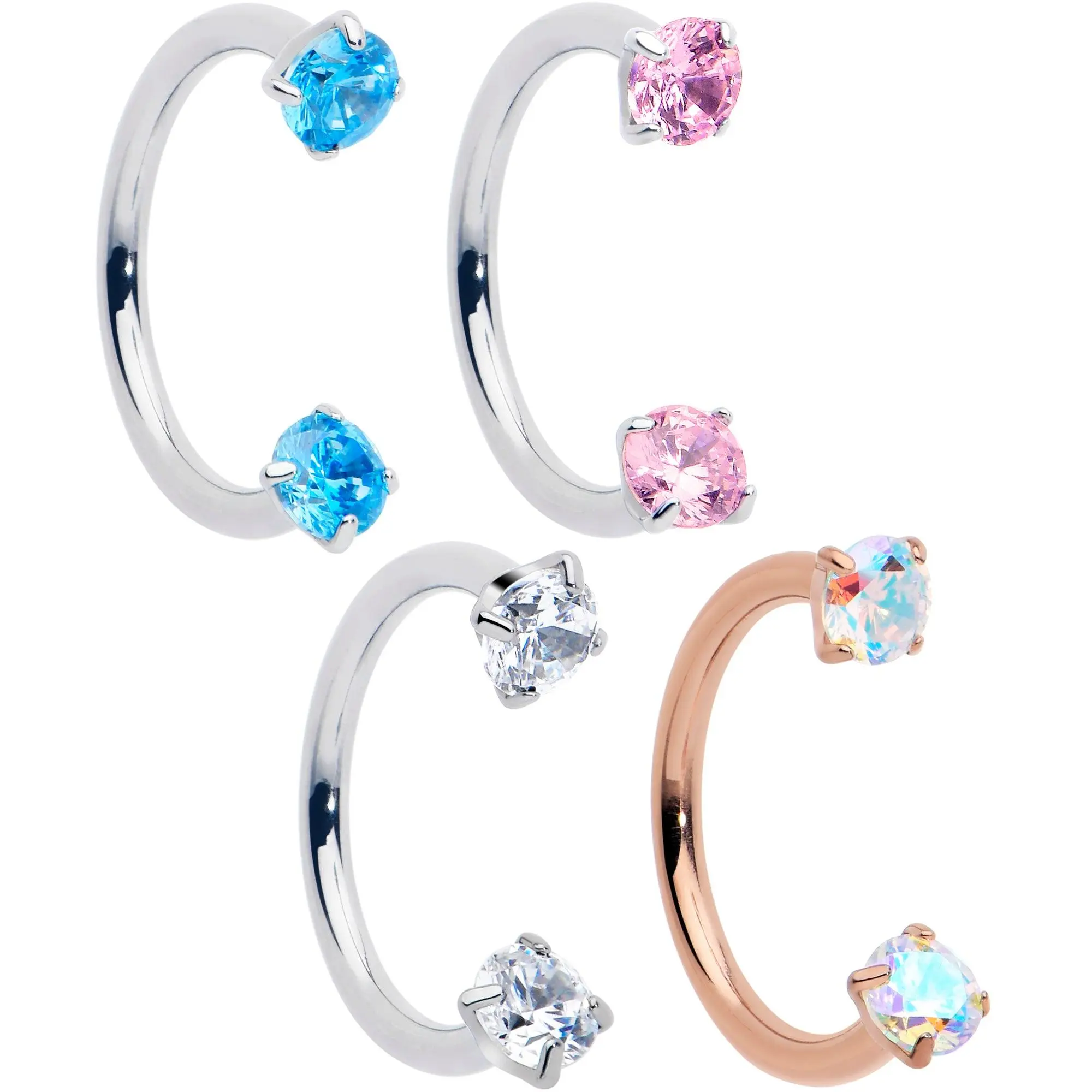 Body Candy 18G Double Gem Titanium Horseshoe Nose Ring -  Internally Threaded Solid Titanium CZ Horseshoe Nose Hoop