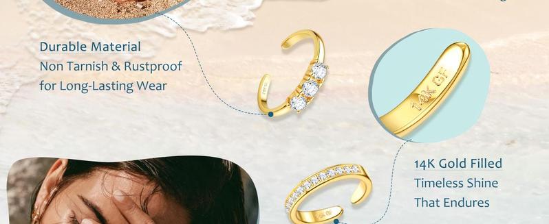 ORAZIO Gold Toe Rings for Women 14K Gold Filled Adjustable Open Band Set Include CZ Hug Rings Summer Beach Foot Jewelry