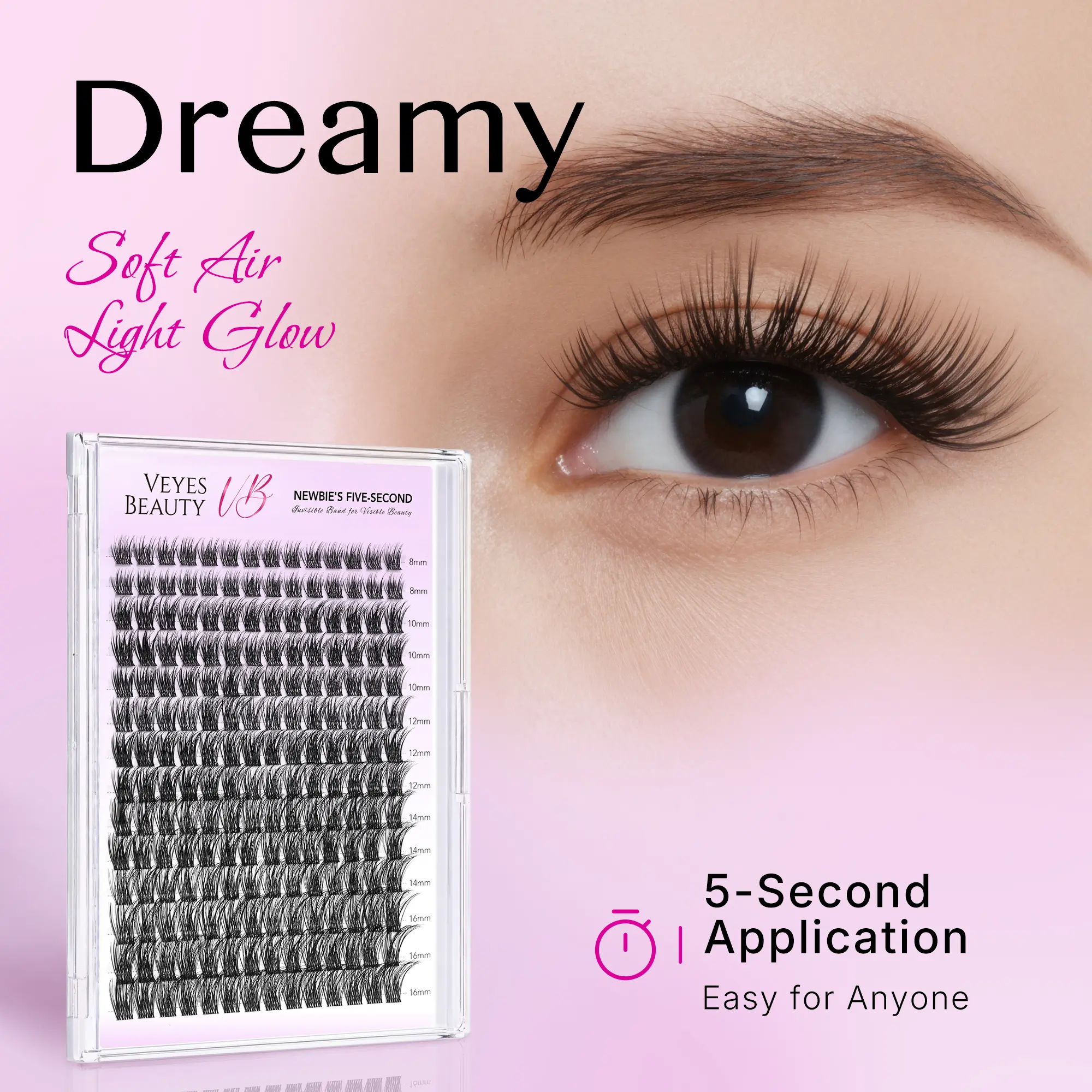 backtoschool VEYESBEAUTY Dreamy Cluster Lashes Kit Individual Lash Extensions With Bond & Seal+ Tweezer Newbie's Five-Second DIY Dramatic Volume Eyelash Wispy Faux Mink Lash Mixed Length Tray for Self Application at Home Makeup Cosmetic