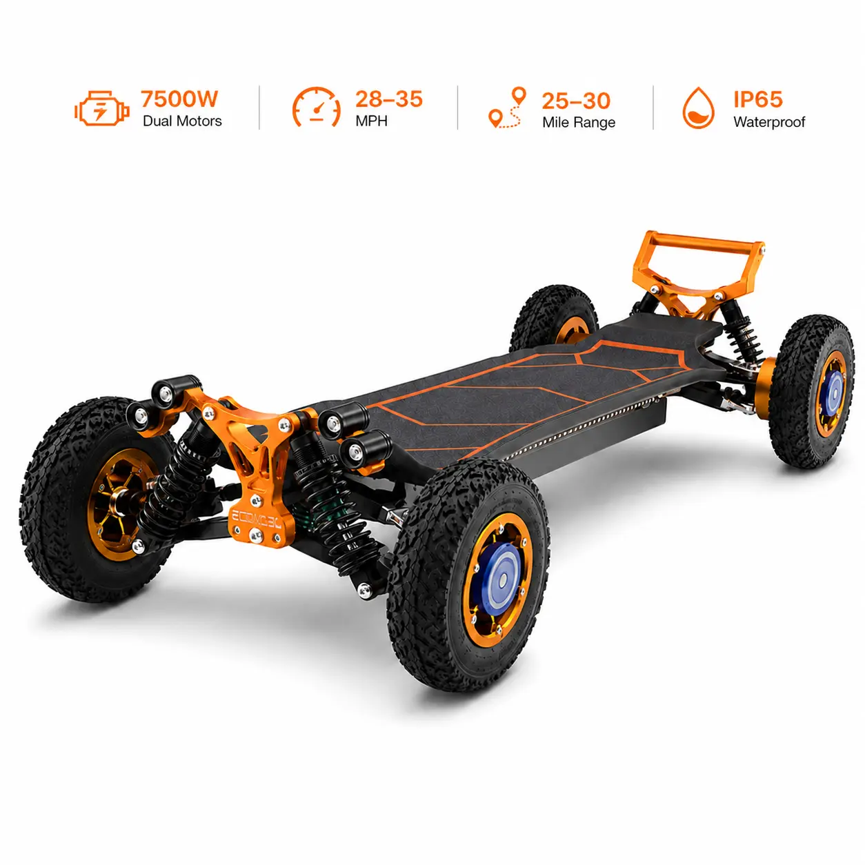 High Power All-Terrain Electric Skateboard for Youth - 7500W Dual Motors, 28-35 MPH Speed, 25-30 mi Range, IP65 Waterproof Rating, All Seasons Use, 3 Months Usage Assurance, 25-30 Mile Range