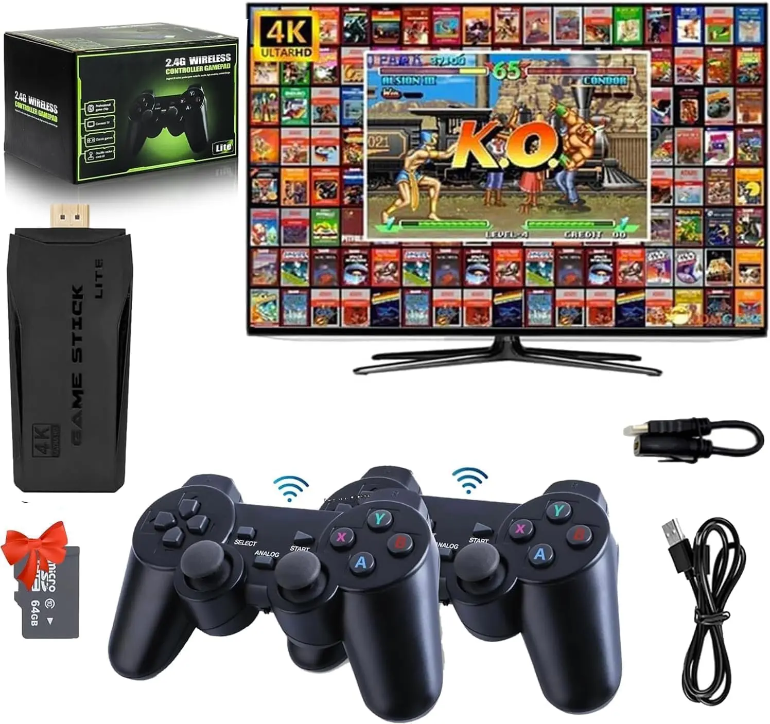 M8 Retro TV Game Stick, HDMI Compatible with 4K TVs, 2.4G Wireless Dual Controllers, Nostalgic Retro Game Console Gift