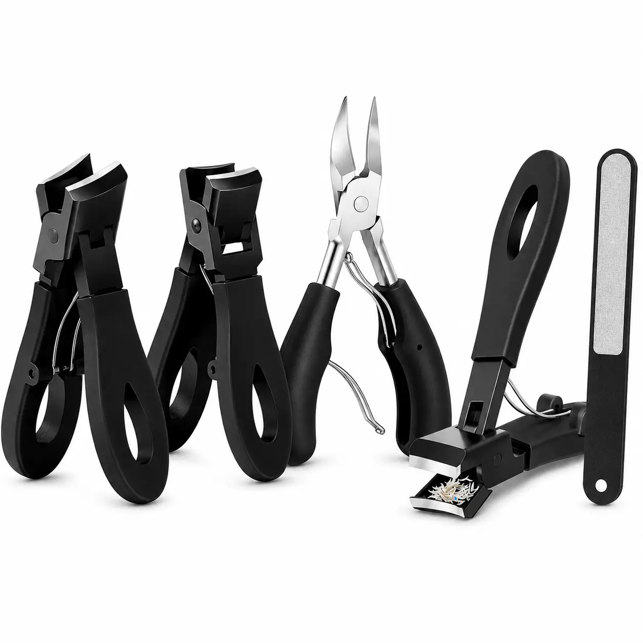 Adult 5-Piece Thick Nail Grooming Kit Set - Professional Manicure & Pedicure Tools with Wide-Jaw Clippers, Ergonomic-Grip Curved Nipper for Thick Nail Control, Precision Cuticle Tools, Hand Strain Reduction for Home Grooming, Nails Kit Set
