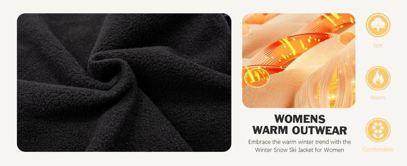 Fisoew Womens One Piece Ski Suit Warm Waterproof Snowsuits Winter Snow Jumpsuits Outdoor Sports Outerwear