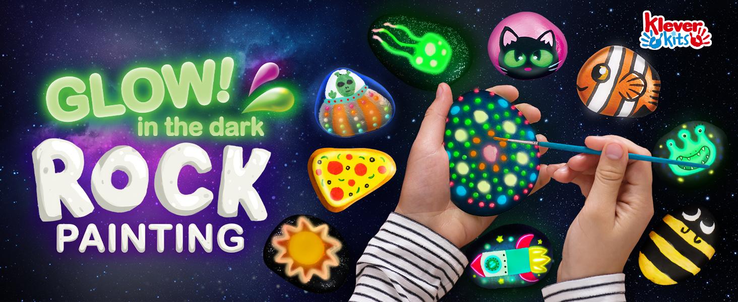 Rock Painting Kit- Glow in The Dark Rock Kit, Arts and Crafts for Kids Ages 6-12, Art Supplies Toy , Kids Craft Paint Kits, Arts & Crafts for Boys Girls Birthday Party Gift Toy
