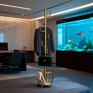 Single Pole Clothing Rack with Storage Basket & Hooks, Space Saving Design