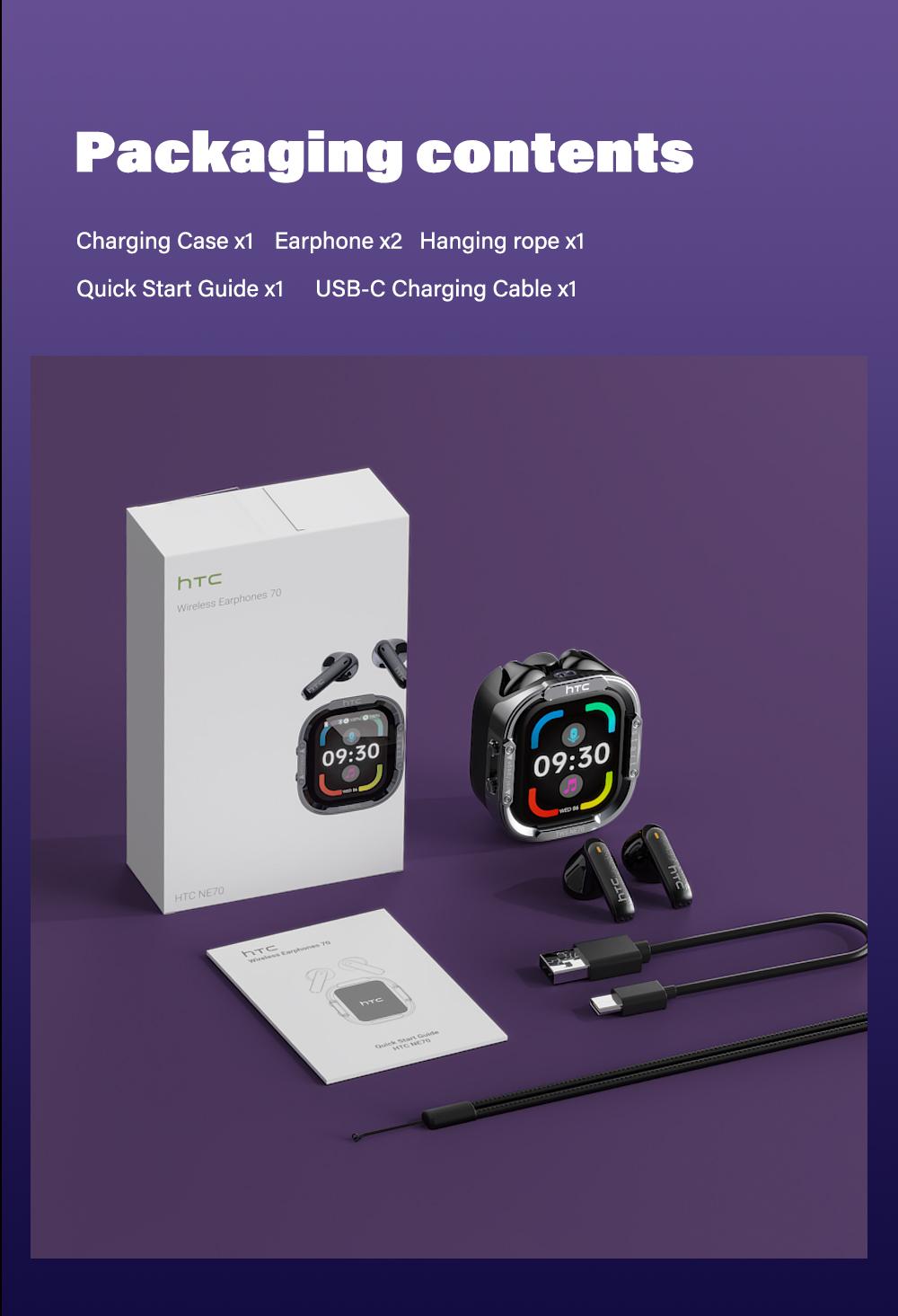 HTC NE70 Bluetooth 6.0 Earphones Light Weight in Ear IPX5 Waterproof Headphones Wireless Earbuds with Smart Touch Screen Suitable for Gaming Office Sports Study and Audio Calls Built-in Microphone Earphones