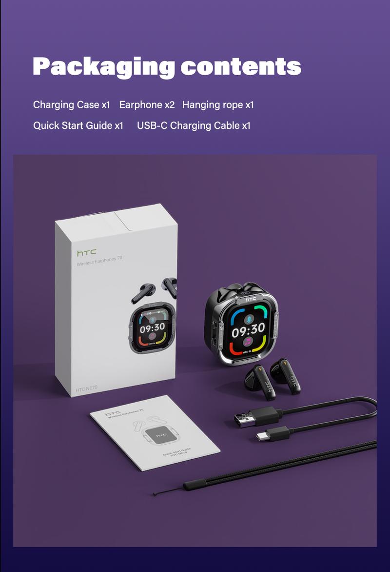 HTC NE70 Bluetooth 6.0 Earphones Light Weight in Ear IPX5 Waterproof Headphones Wireless Earbuds with Smart Touch Screen Suitable for Gaming Office Sports Study and Audio Calls Built-in Microphone Earphones