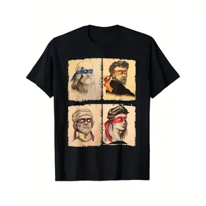 Mens Casual Short Sleeve T Shirt Featuring Humorous Italian Artists and Teenage Mutant Ninja Turtles Artwork Regular Fit Round Neck Tee for Art Enthusiasts and Ninja Turtle Fans