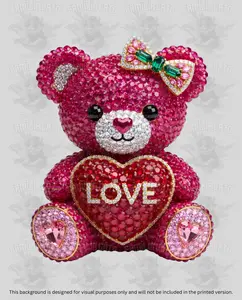 Valentine's Day - Rhinestone Pink Teddy Bear with Love Heart DTF Transfer