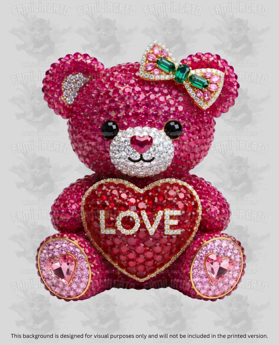 Rhinestone Pink Teddy Bear with Love Heart DTF Transfer - Valentine's Day Personalized Gift, Fabric Crafts Customized Supply, Hot Peel, Scratch-Resistant Durability DIY Accessory