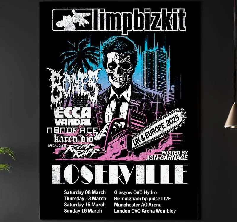 Limp Bizkit REPRODUCTION Gig Poster Matte A2 A3 A4 Art Print. UK Tour 2025. Loserville. Fred Durst. Nu Metal. 2000s Nostalgia DOWNLOAD
