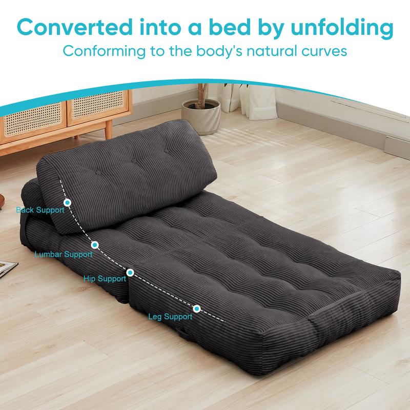 ZAFLY-Home Corduroy Cloud Couch Bed, Tow Size Convertible Sofa for Living Room and Apartment, Boneless Sofa, Legless Cloud Couch, Sectional Couch, Queen Size and Full Size Sofa Bed,Floor sofa.Black,Beige, Pink, Yellow