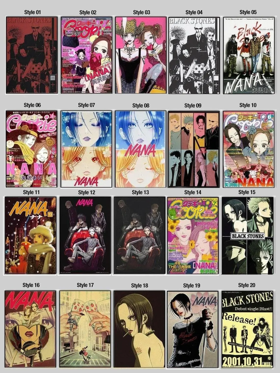 Nana Retro Anime Manga Artistic Print - Ai Yazawa Inspired Satin Photo Wall Decoration, Modern Vintage Movie-Style Unframed High-Quality Aesthetic Poster, Y2K Anime Glass-Enhanced Home Decor