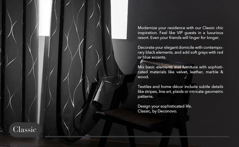 Deconovo Silver Wave Foil Print Blackout Curtains, Grommet Light Blocking Room Darkening Drapes, Thermal Window Curtains for Bedroom Living Room