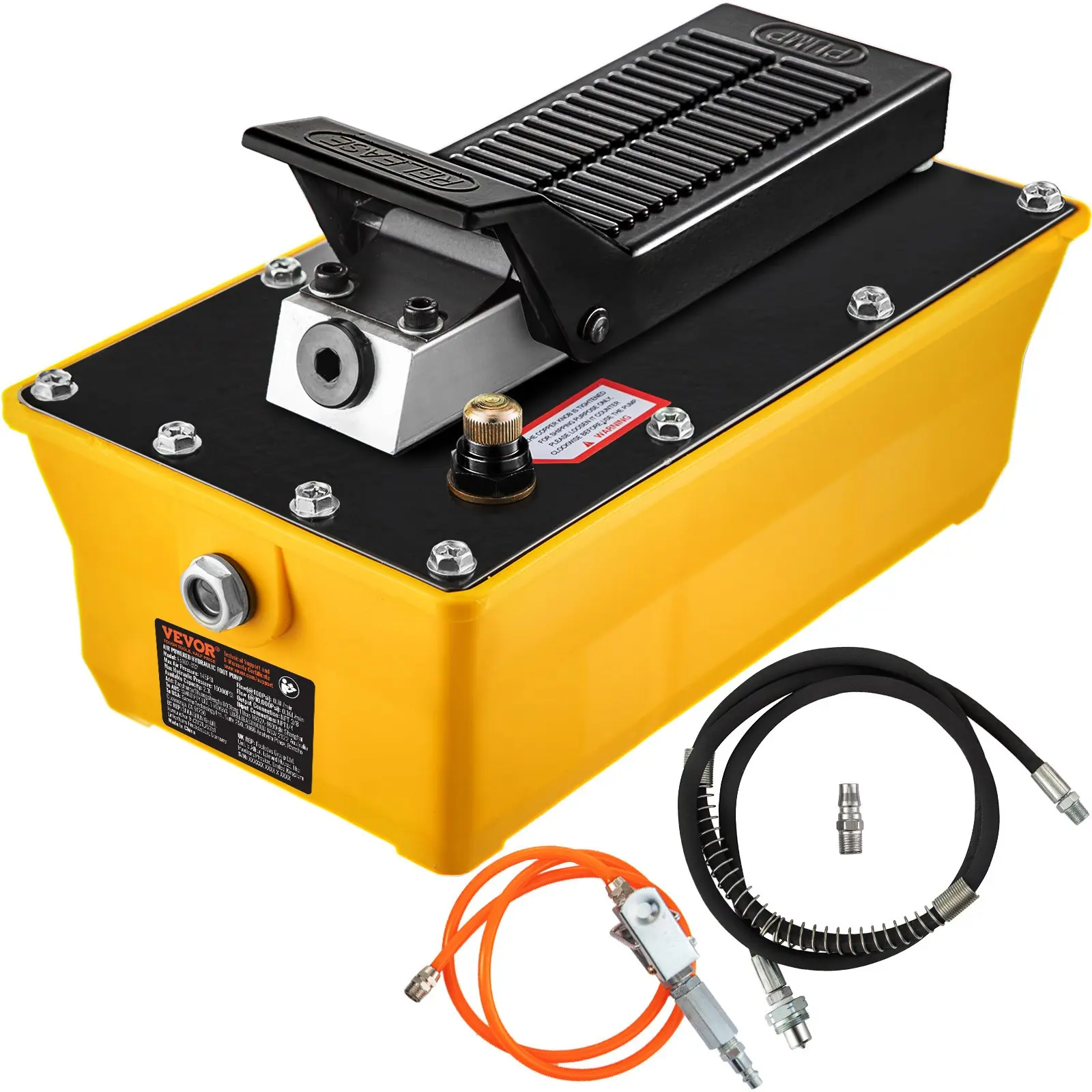 【DealsForYouDays】VEVOR Air Hydraulic Pump, 10,000 PSI Hydraulic Foot Pump, 0.6 Gal Reservoir Foot Operated Air/Hydraulic Pump, with Hose and Spray Gun for Heavy Machinery Rigging, Auto Repair, Auto Body Frame Machines