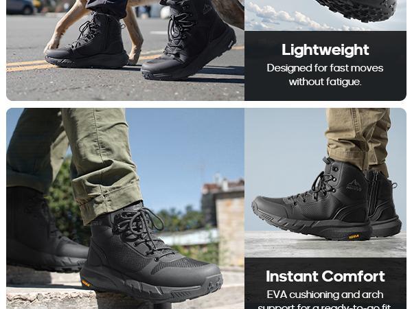 NORTIV 8 [Metrostrike] Men's Military Tactical Boot Lightweight Breathable Boots for Work All Day Side Zipper Motorcycle Combat Hiking Boots 8 Inches Trekking Shoes Rubber Outsole Durability Worker
