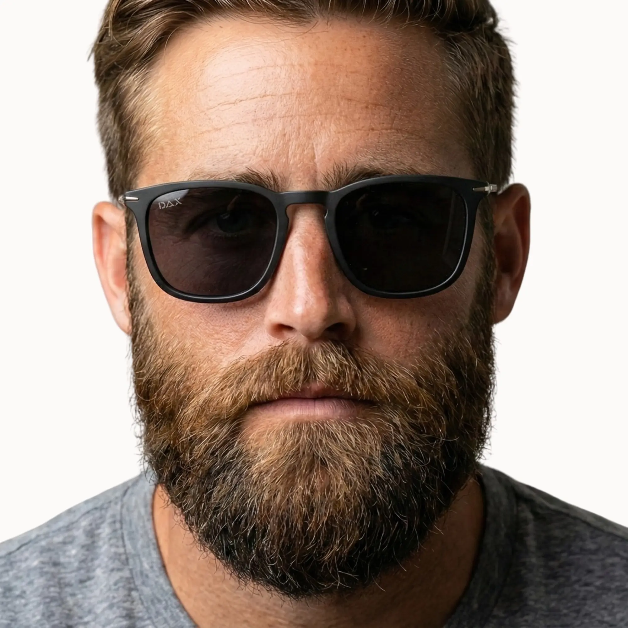 DAX EYEWEAR FERRIS Men's Polarized Sunglasses, Matte Black Square Polycarbonate Frame, Lightweight Durable Casual Stylish Shades with UV400 Protection and Tangle-Free Design, Casual Stylish Glasses, High Quality Sunglasses, Lightweight Durable Sunglasses