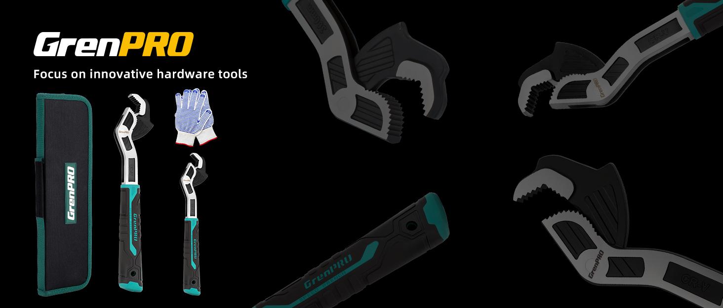GrenPRO 2-Piece Industrial Grade Metal Ratchet Wrenches Set - 8" & 12" Adjustable Self-Locking Ratcheting Pipe Wrenches, Less Regripping Flexible Head Tools for Plumbing Repair, Faucet Installation