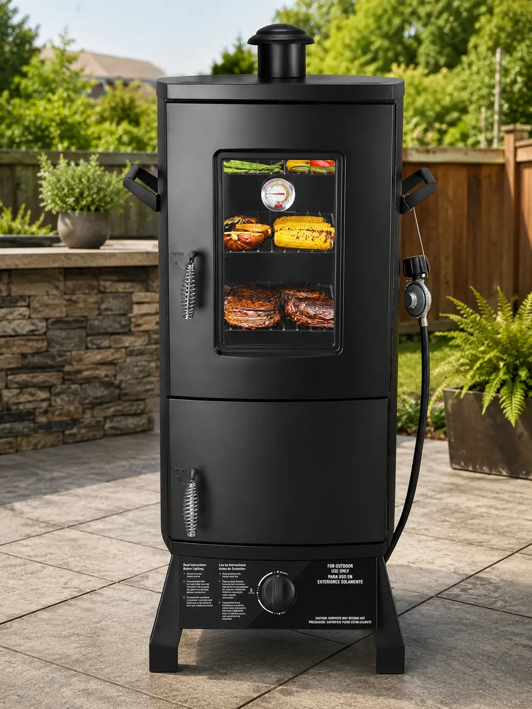 MAISON BACKYARDS Vertical Wood Barbecue Smoker Grill Set - Sturdy Alloy Steel Construction, Grill Cover, 3 Removable Shelves, Temperature Control (Spring Glow Up Collection), Grills