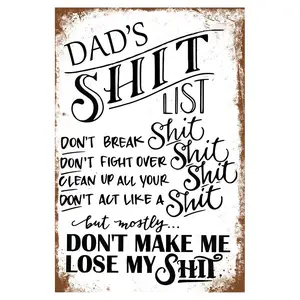 Vintage Metal Sign 'Dad's List' for Garage, Bedroom, for Man Cave - Funny Novelty Gift for Dads & Men, Home Decoration