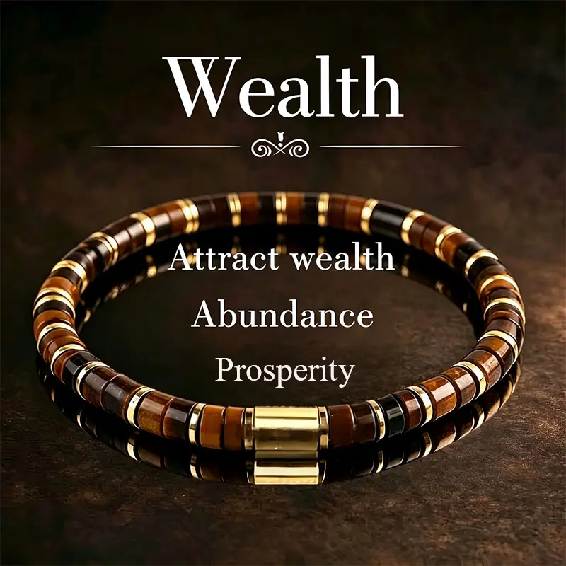 Men's Natural Tiger Eye Stone Bracelet, Handcrafted Gold Tone Beaded Bracelet, Symbol of Strength & Success, Versatile Gentleman Accessory, Ideal Holiday Gift