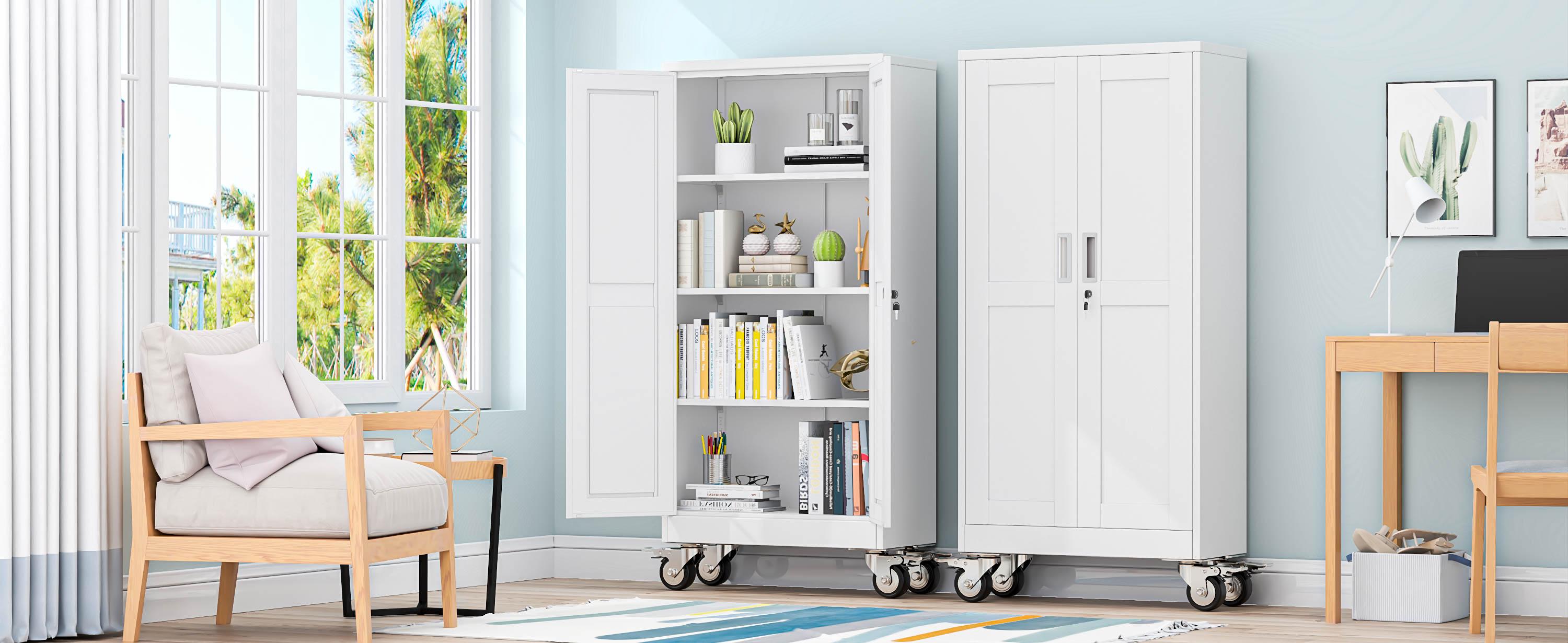 Heavy Duty Garage Storage Cabinet with Wheels and Lock, Steel Rolling Tool Cabinet with Adjustable Shelves, Lockable File Organizer for Office, Home, Workshop, School