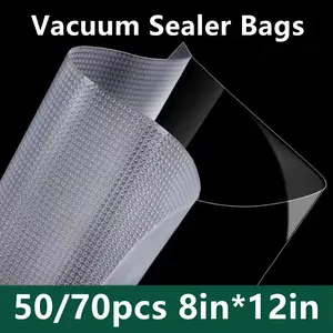50pcs Vacuum Food Storage Bags with Mesh Pattern for Freshness Preservation Compression-Sealed Plastic Bags Universal Sealing Bags