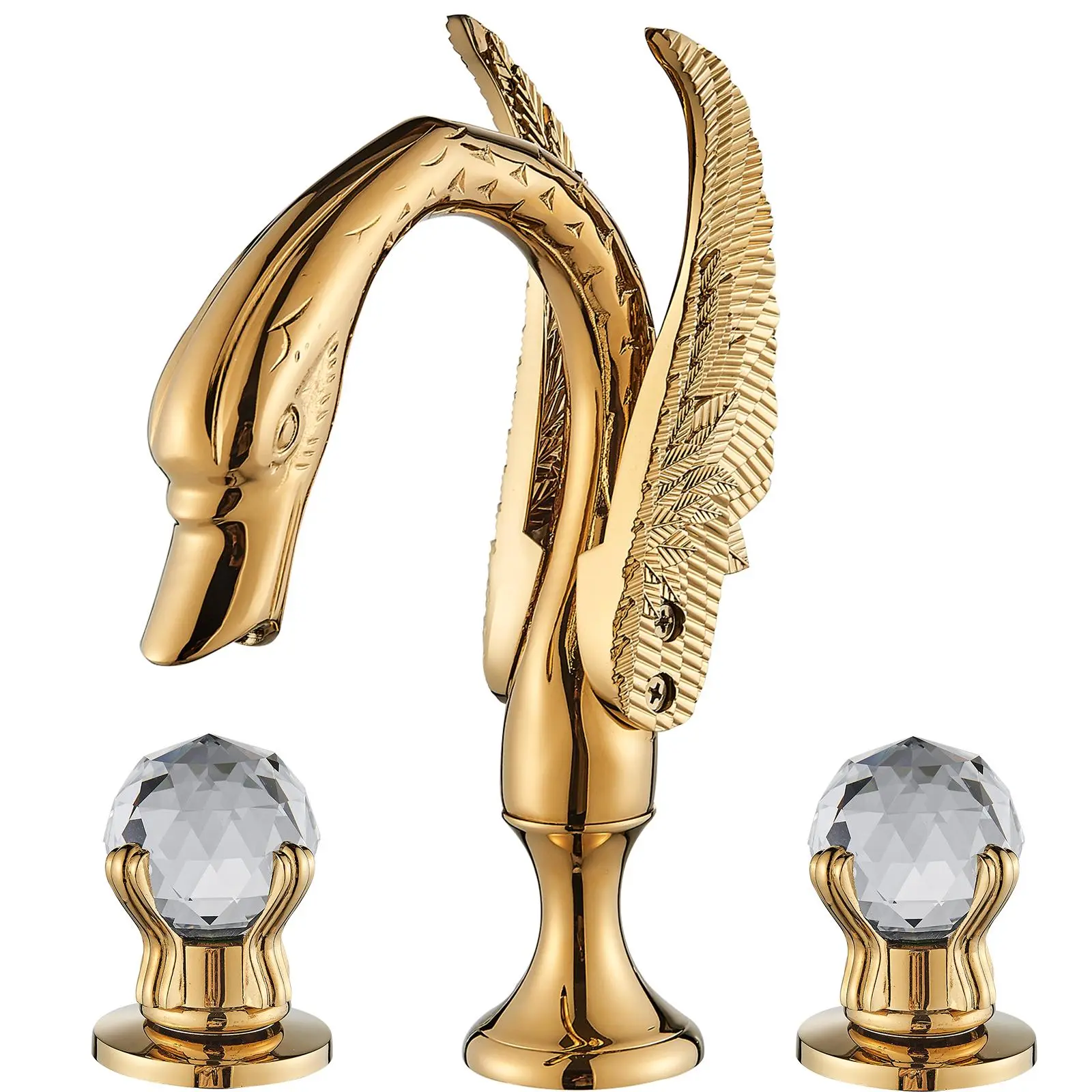 Golden Swan Double Handle Bathroom Sink Faucet - Deck Mount, 3-Hole, Crystal Knobs, Hot and Cold Water Mixer Tap Set, Double Handle Bathroom Sink Faucets, Solid Brass Faucet