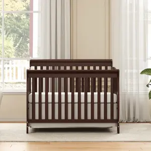Goldzone 5-in-1 Convertible Wooden Baby Crib to Toddler Bed Daybed Full Size Bed with 4 Mattress Height Settings Newborn Essential Furniture Espresso