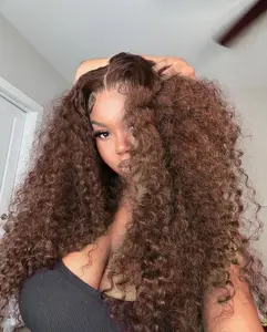 13x4 Deep Wave Chocolate Brown Lace Front Wig Water Wave Human Hair Wig Transparent 13x6 Deep Curly Wig Brown Color Hair Wigs Pre Plucked Hair 180Density