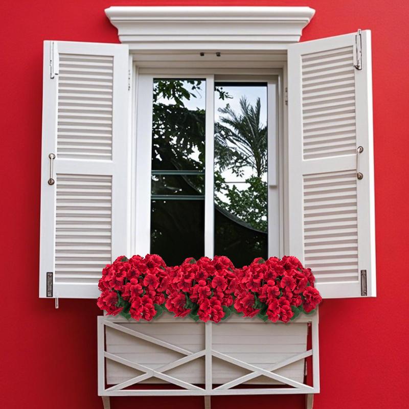 8 bundles of outdoor artificial geraniums, artificial plant UV resistant plastic flowers, used for indoor, outdoor, courtyard, hanging flower pots, porch, window home decoration (8, red)